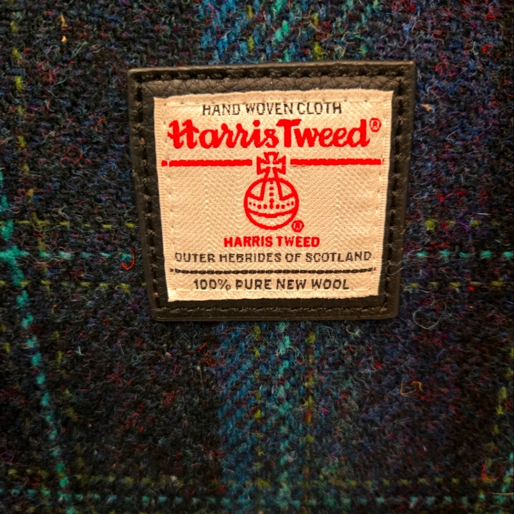 Blue and Black Plaid Bag with Leather Handles - Picture 2 of 6